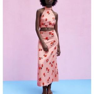 Zara | Floral Linen Midi Skirt (S)